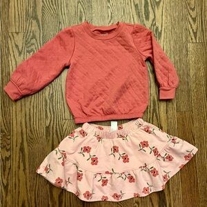Carter's Pink Quilted Top and Floral Skirt Set